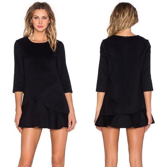 Blaque Label Dresses & Skirts - Blaque Label 3/4 Sleeve Navy Wool Ruffle Dress